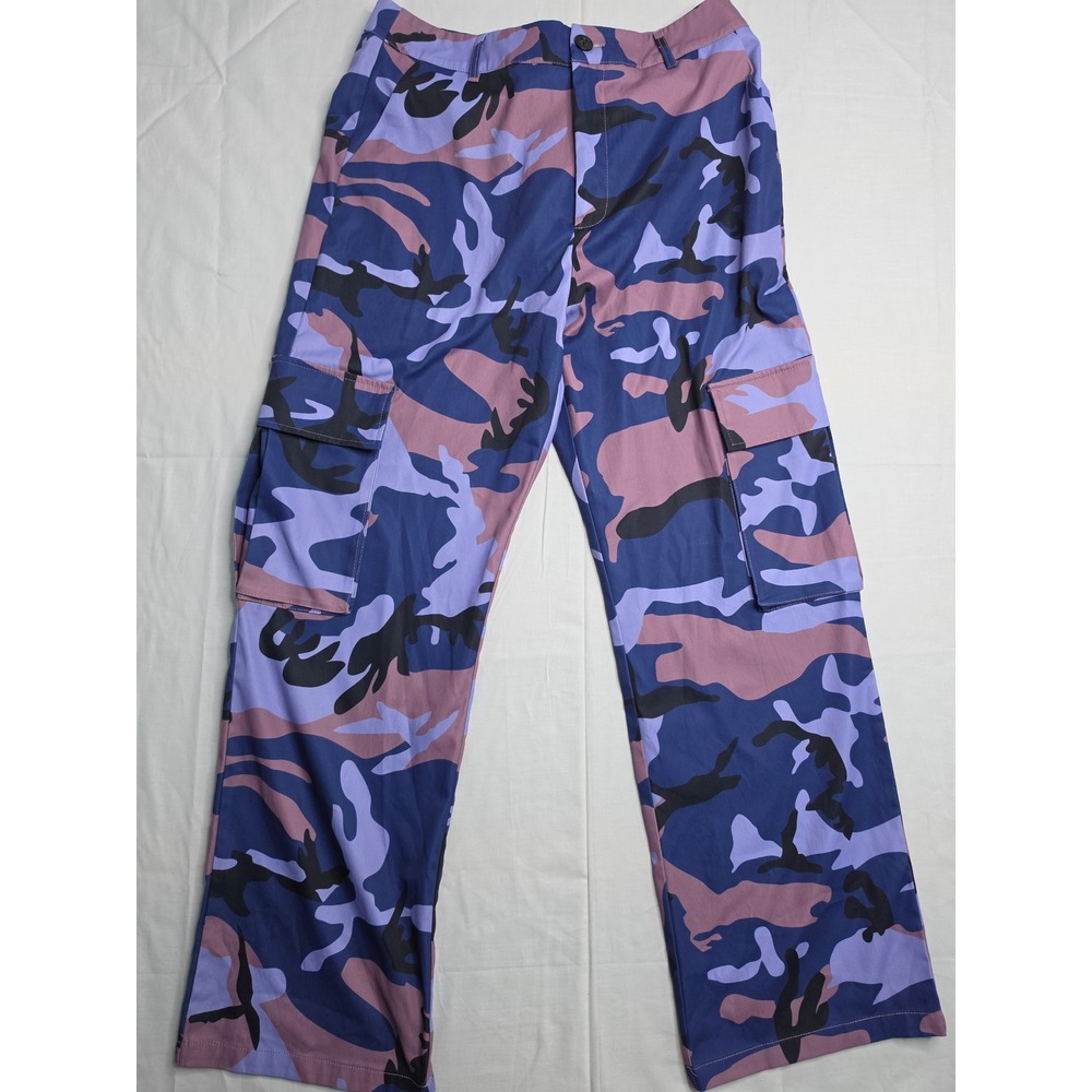 Women's Cargo Pants L Multicolor‎ Camouflage Straight Leg Zip Fly Hiking Camping